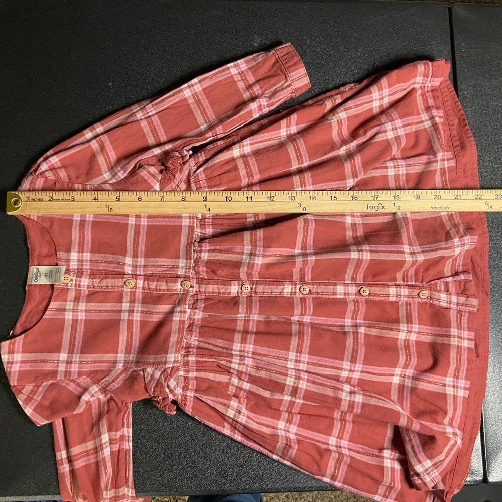 OshKosh B'gosh Red Plaid Button Front Dress Toddler Girls Size 4T Set of 2‎